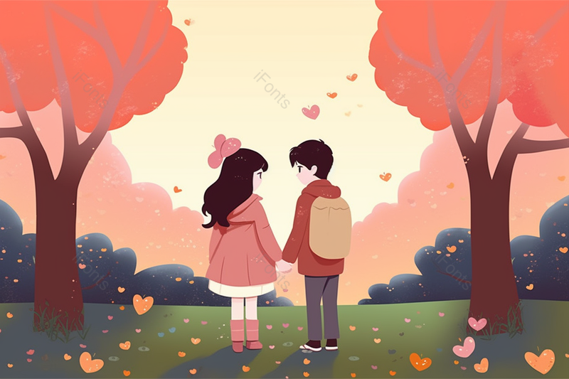 Q版可爱情侣约会牵手户外插画,插画/手绘图,插画/手绘图库,插画/手绘图下载,插画/手绘